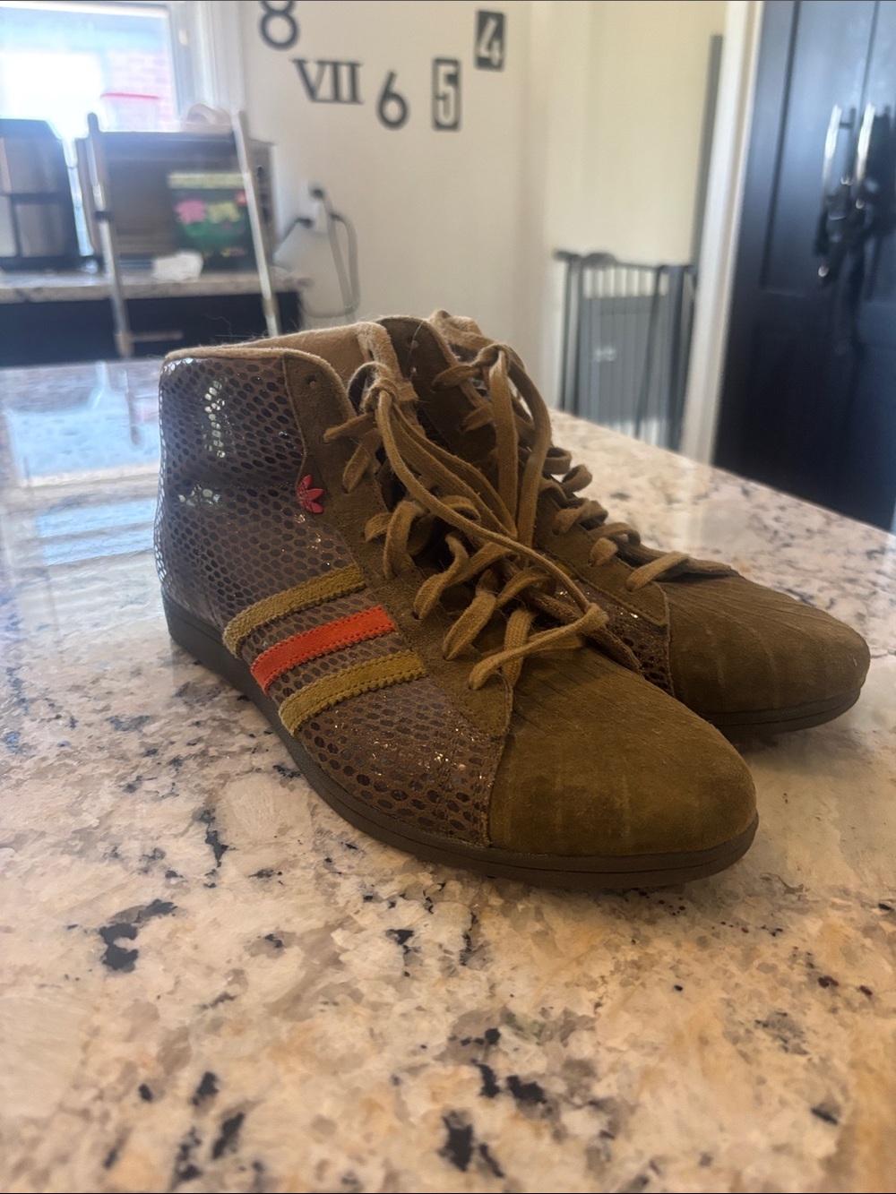 adidas Pro Model Sleet Dk Ventu Green Sneakers with Orange and Olive Stripes